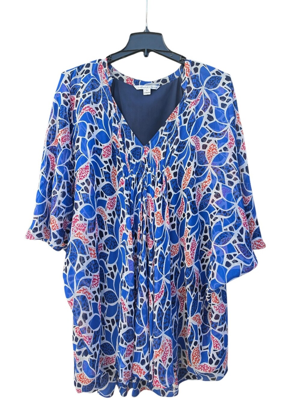 ​Diane von Furstenberg DVF 100% Silk Blue Mosaic Geometric Kaftan Tunic Dress 6